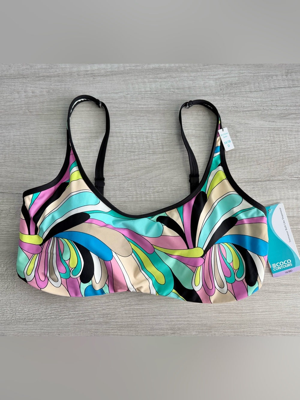 Coco Contours Women’s Del Mar Swirl Opulent Bra Sized Bikini Top Size 14/38D